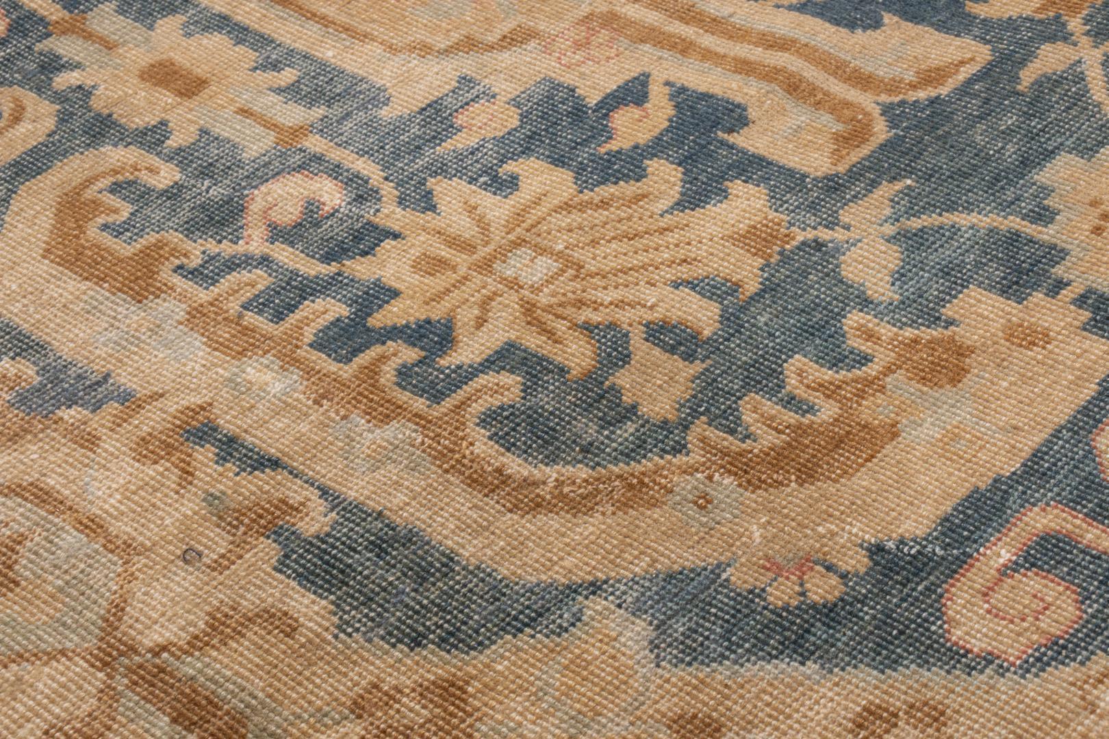 Traditional European Style Rug Antique Mahal Traditional Blue and Gold Wool Rug