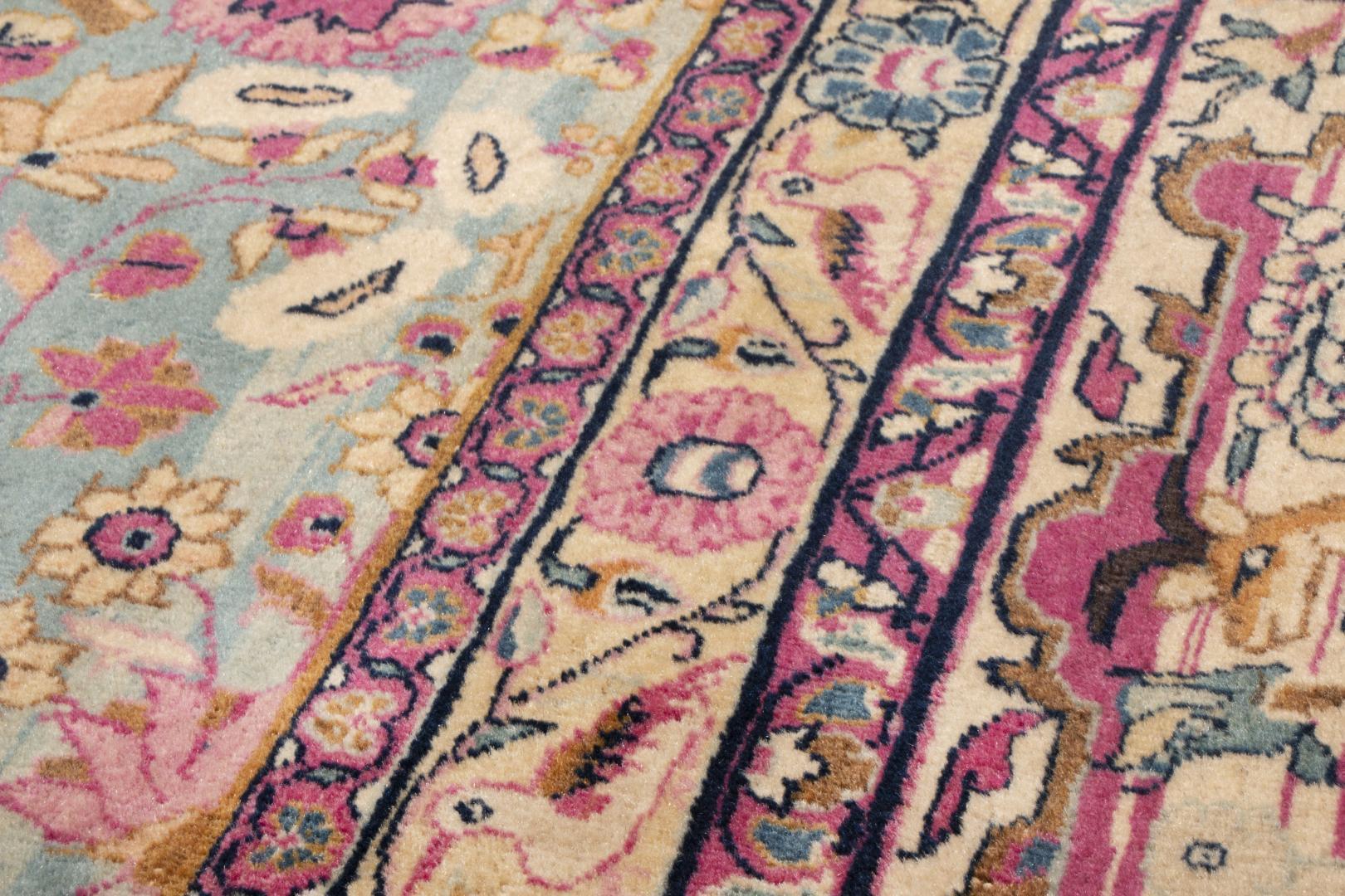 Fancy Old Rug Patterns Antique Signature Kashan Pink and Blue Wool Rug with All-Over Floral ...