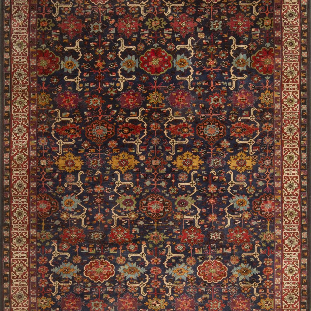 German Traditional Rug Antique German Blue and Red Wool Geometric Floral Rug