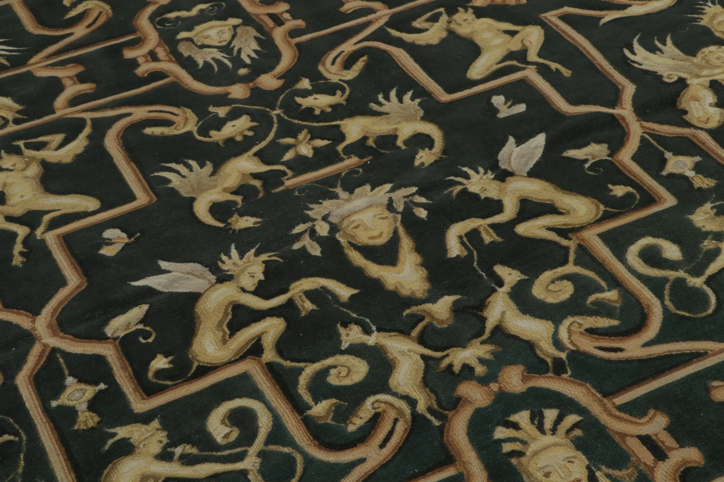 Tutor Inspired Patterns Tudor Flatweave in Black and Gold with Pictorial Patterns