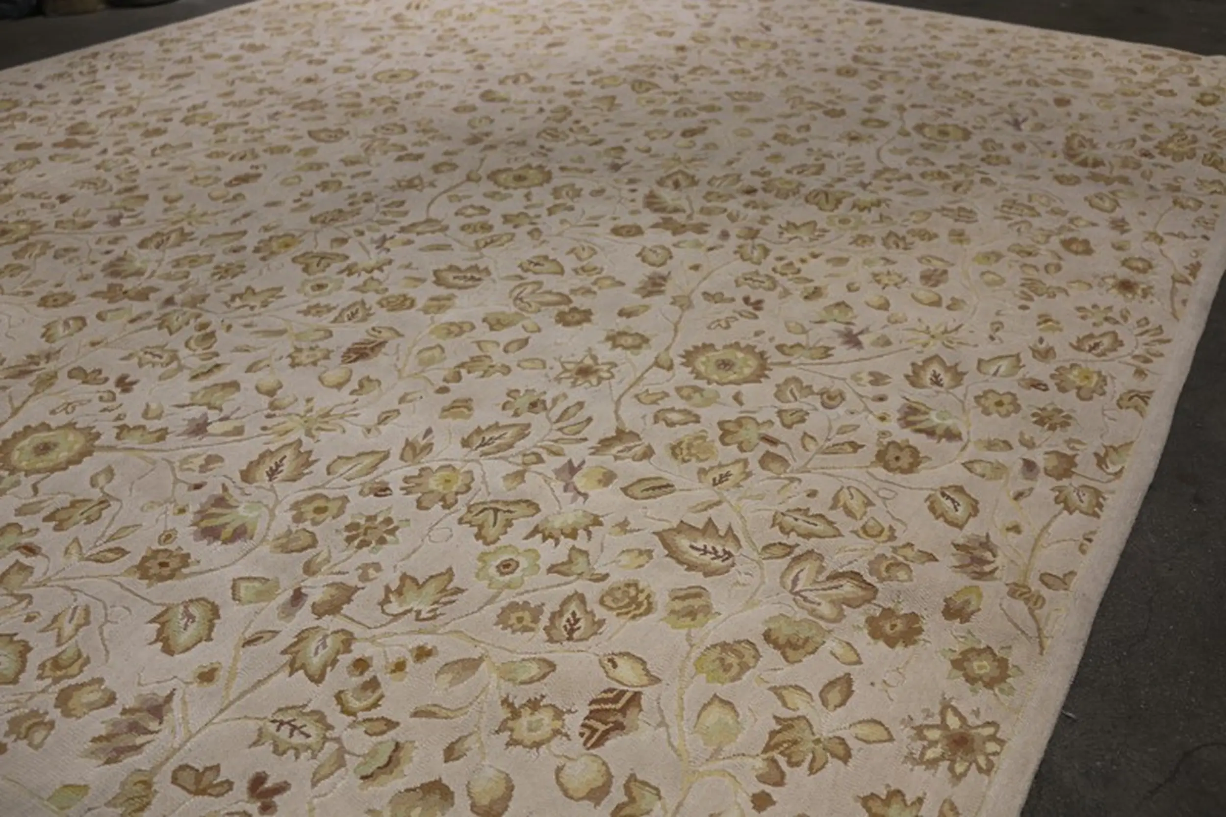 Custom Tudor Beige and Brown Wool Floral Rug - 