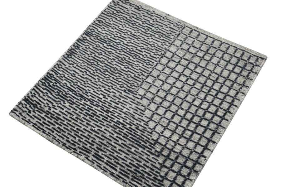 Modern Rug Samples Custom Rug Sample in Gray and Black Geometric Pattern