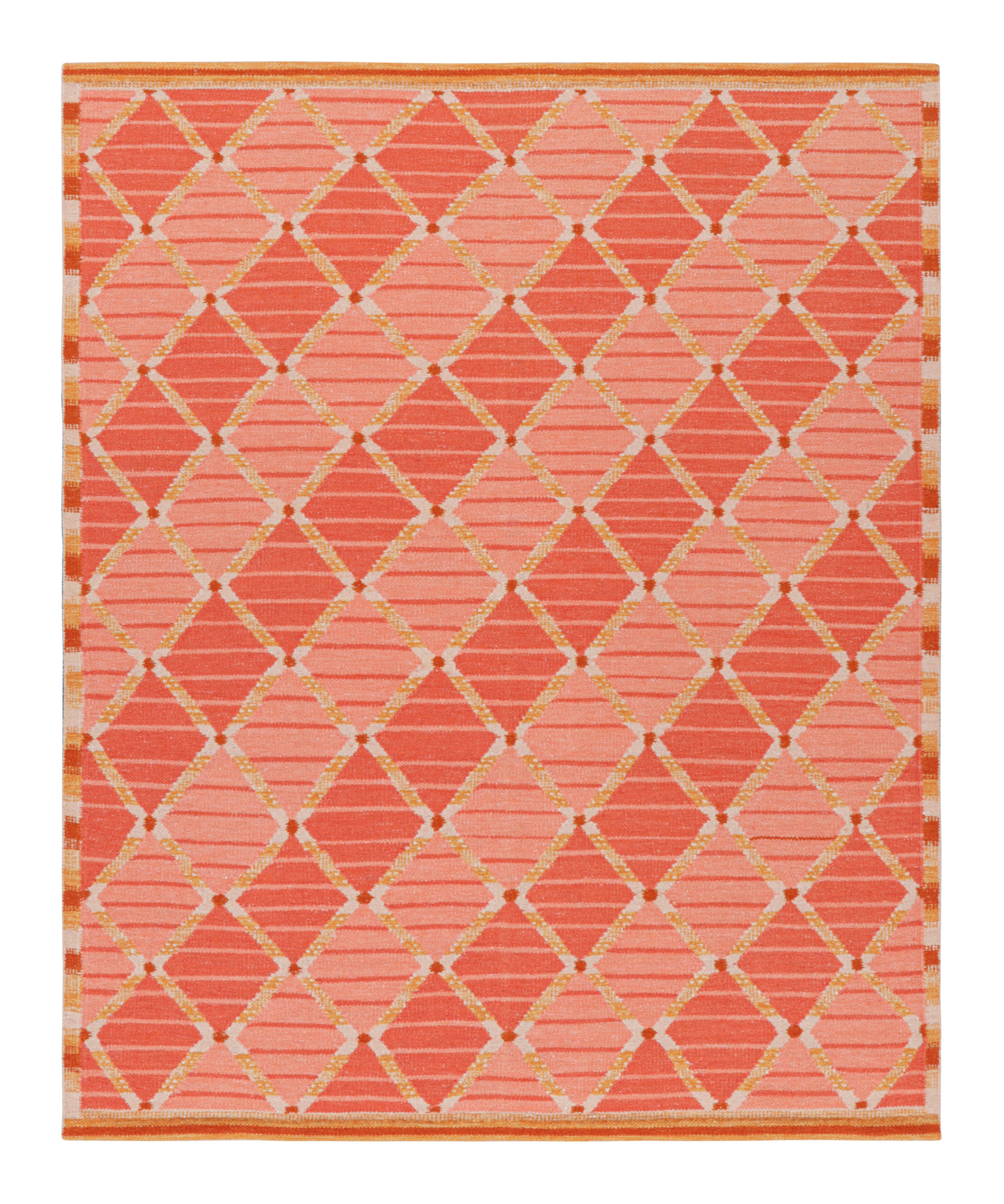 Scandinavian Rug in Pink with Geometric Diamond Patterns