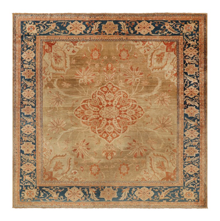 Antique Ziegler Sultanabad Persian Square Rug, Floral Medallion