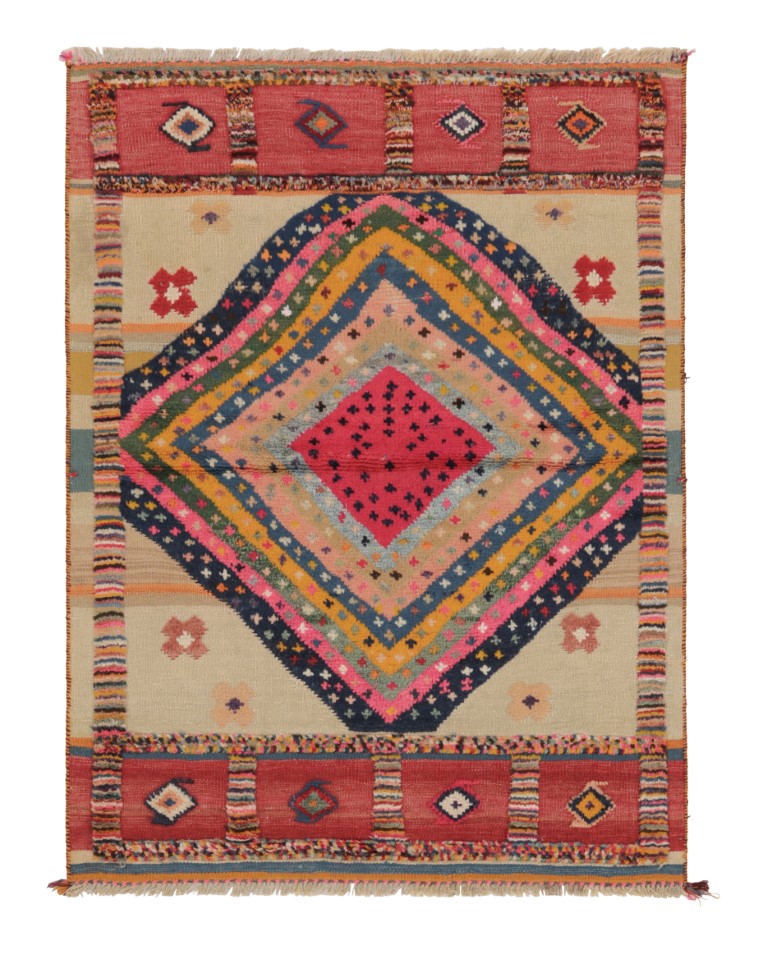 Vintage Persian Gabbeh Rug, Vibrant Medallions in High-Low Pile