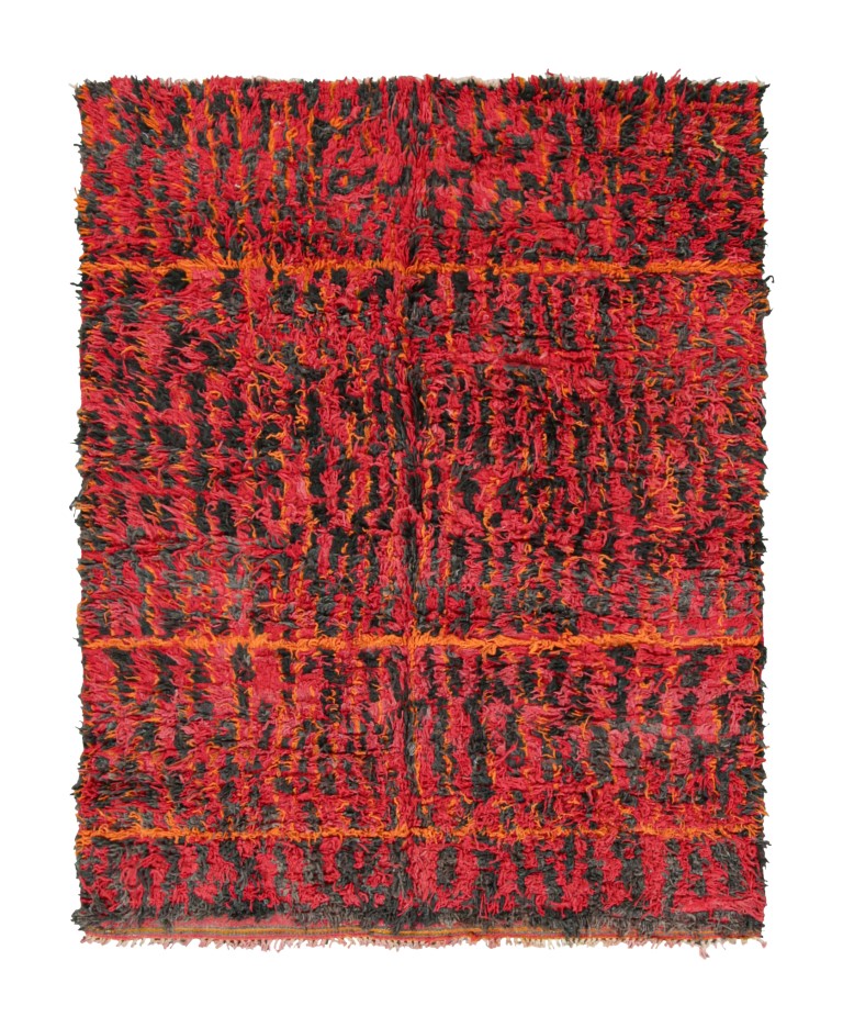 Vintage Moroccan Rug, Red & Black with Abstract Patterns