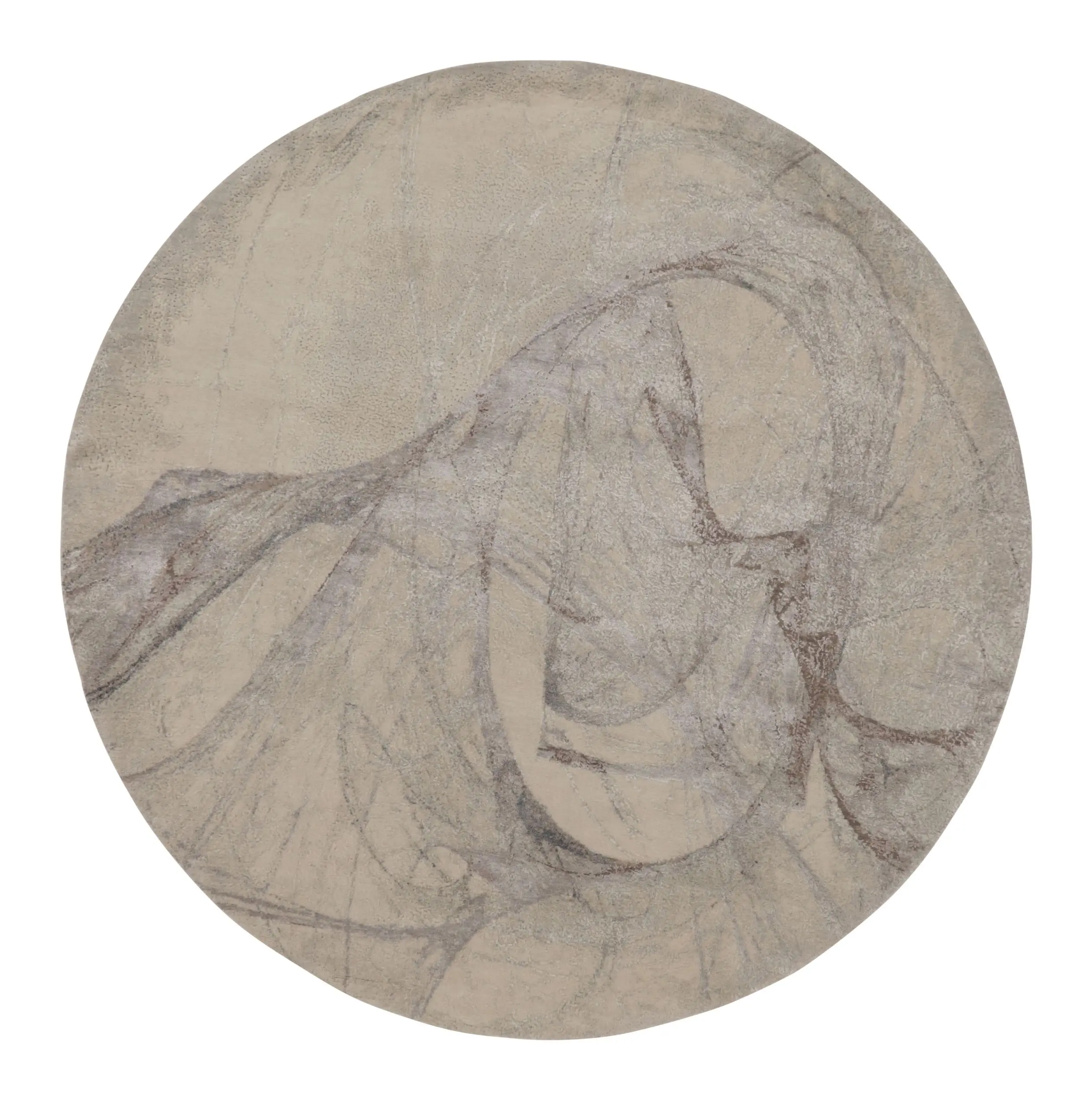 Round Large Rug Abstract Modern Circle Rug, Bold Abstract Patterns in Silver-Gray and White
