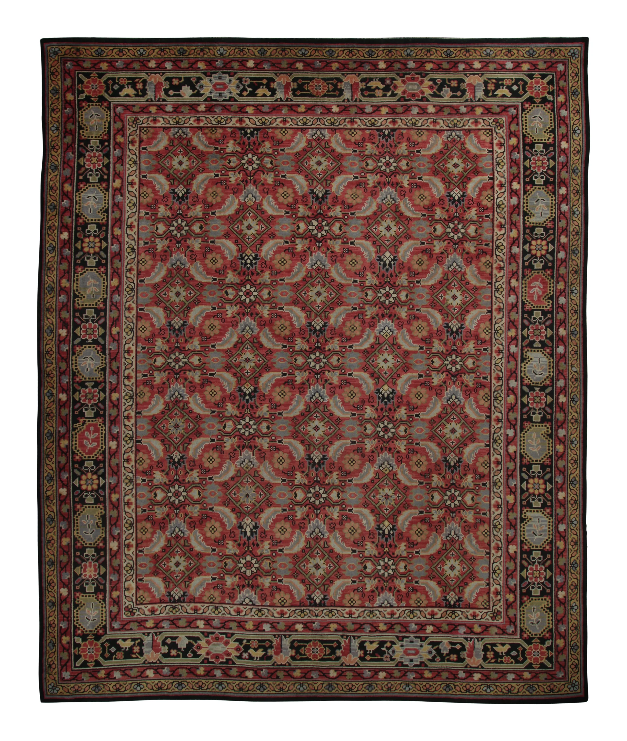 Axminster Rug in Red and Gold with Bold Geometric Patterns