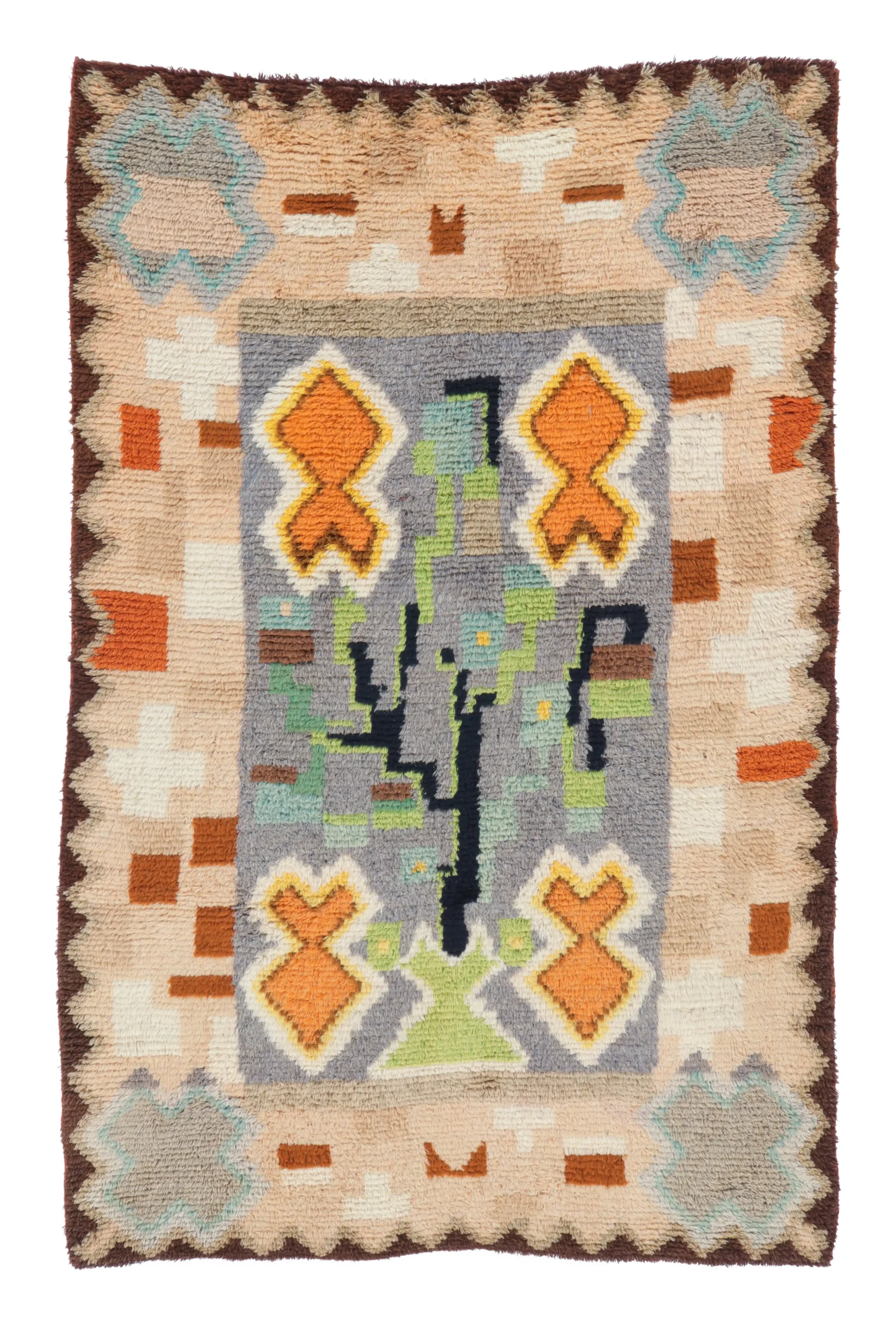 Swedish Rya Rug Vintage Swedish Rya Rug with Polychromatic Geometric Motifs