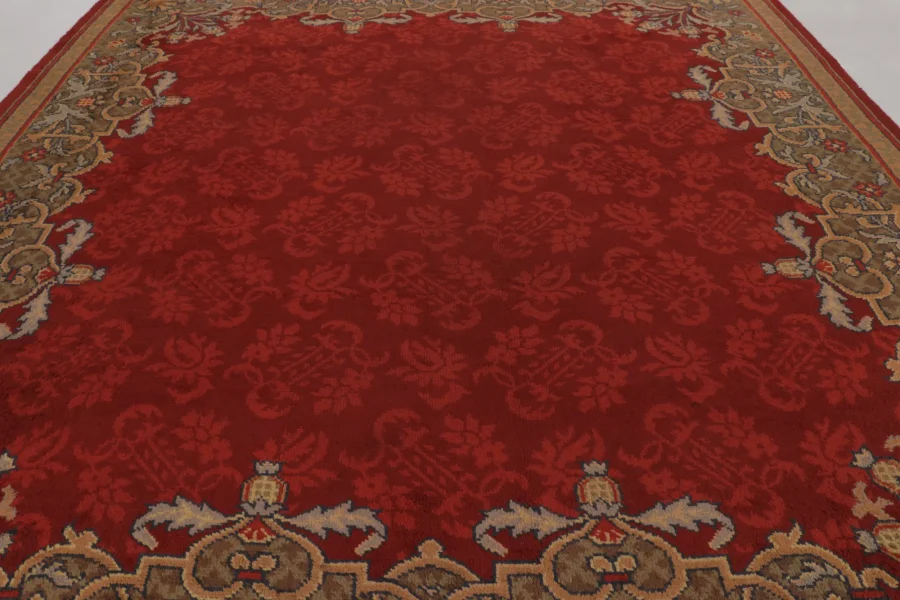 Antique Dutch Art Deco Rug, Rich Red with Floral Damask