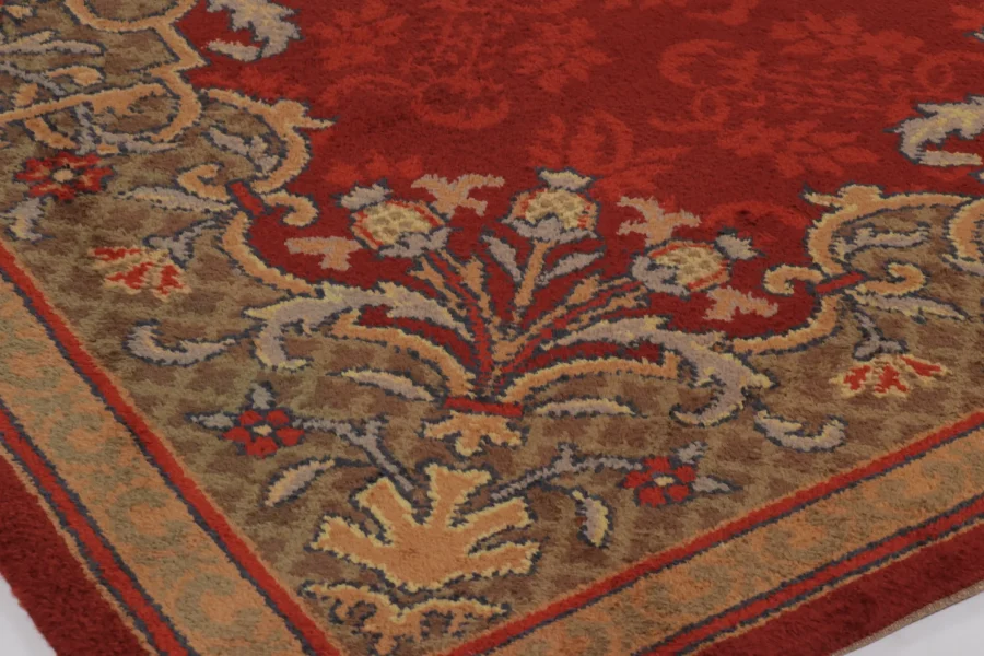 Antique Dutch Art Deco Rug, Rich Red with Floral Damask