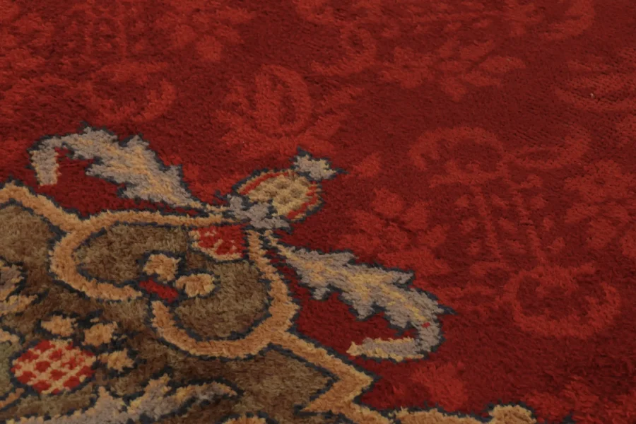 Antique Dutch Art Deco Rug, Rich Red with Floral Damask