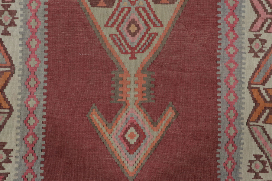 Vintage Persian Meshkin Runner Kilim in Red with Diamond