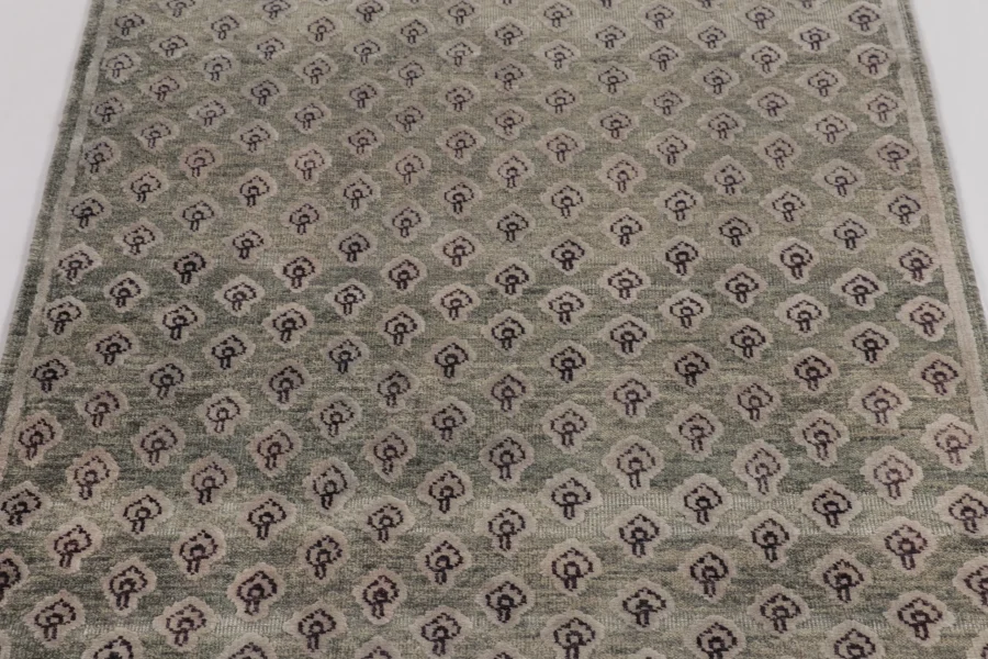 Rug & Kilim’s Block Print Rug in Gray and Purple Floral Pattern