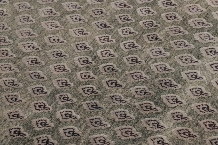 Rug & Kilim’s Block Print Rug in Gray and Purple Floral Pattern