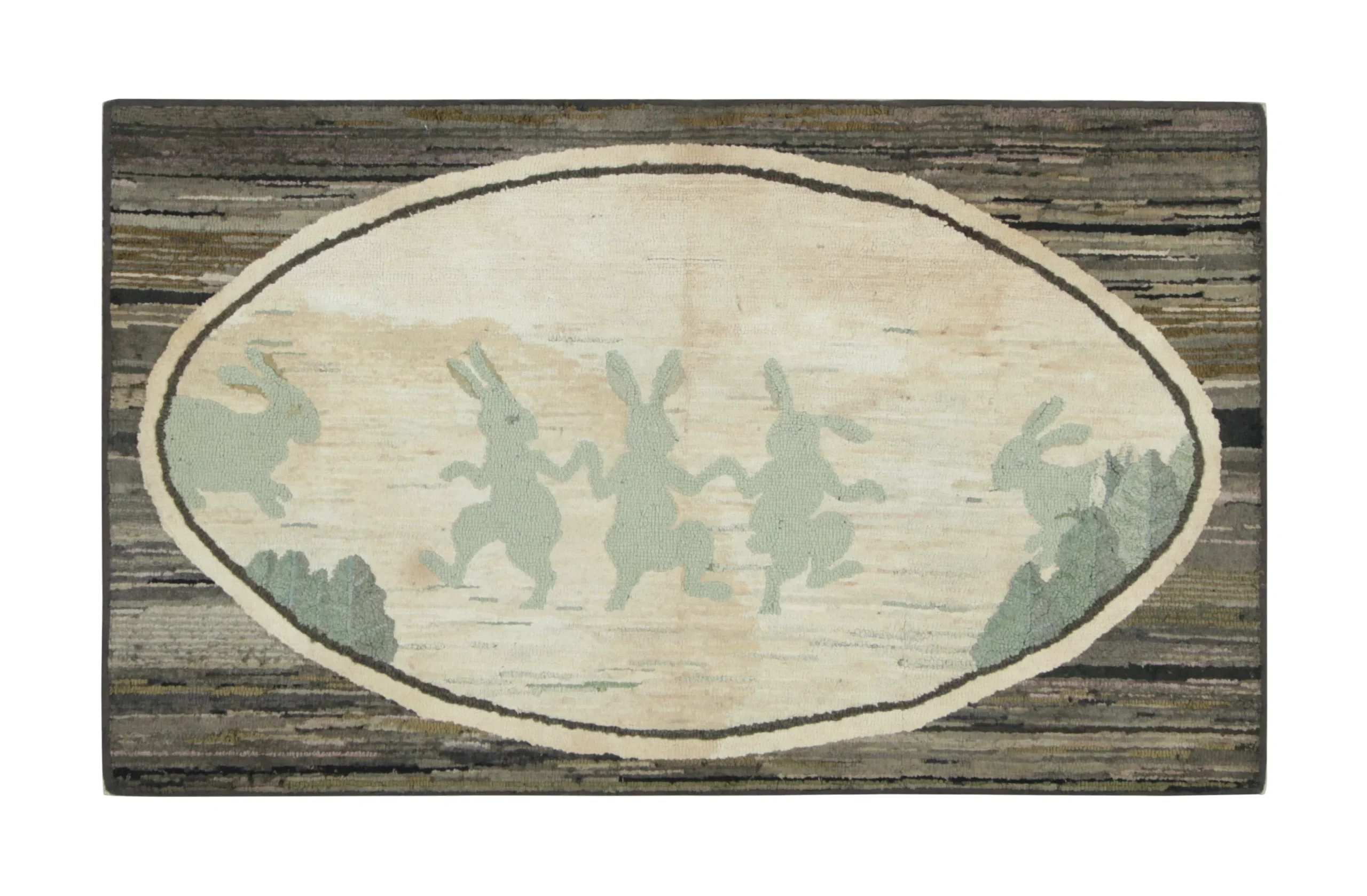Hooked Rugs With Rabbits Antique Hooked Rug in Brown & Gray with Dancing Rabbits