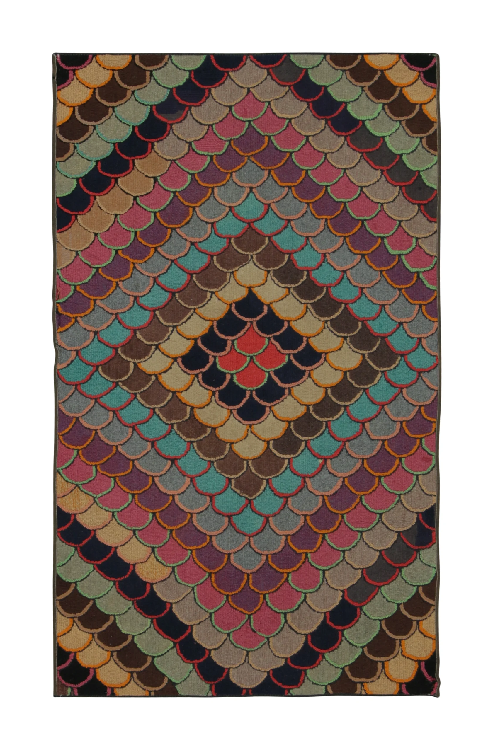 Antique Hooked Rug with Folk Art Geometry & Bright Color Play