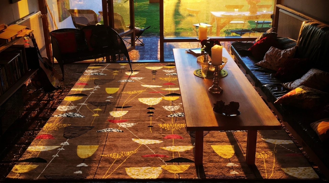 Rug & Kilim’s Mid-Century Modern Rug in Brown & Yellow Geometric Pattern