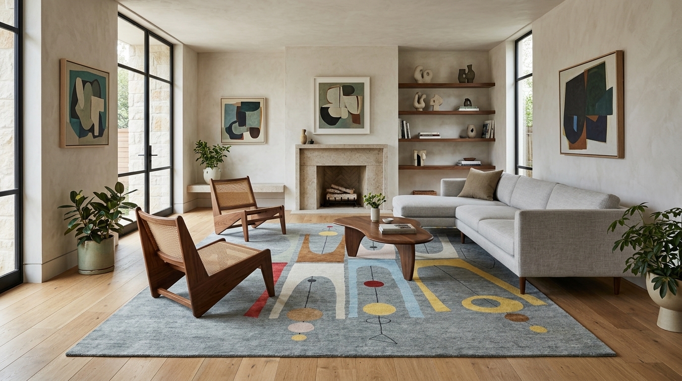 Rug & Kilim's Mid-Century Modern Rug in Gray with Colorful Geometric Pattern