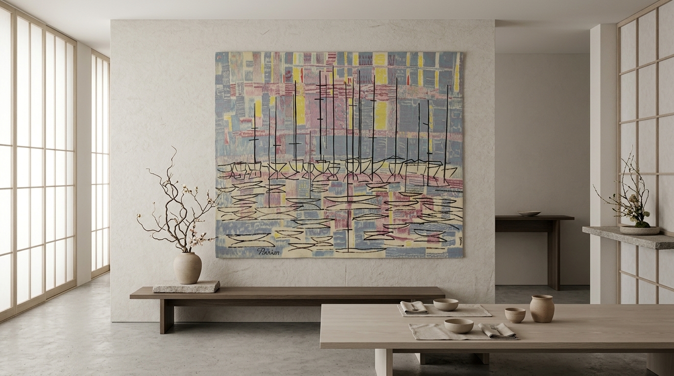 Rare Signed Vintage Abstract Tapestry by Etienne Poirier, from Rug & Kilim