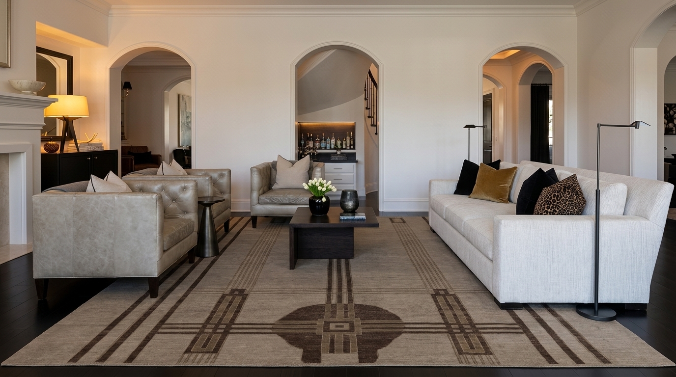 Rug & Kilim's Contemporary Art Deco Rug with Geometric Design in Taupe & Espresso