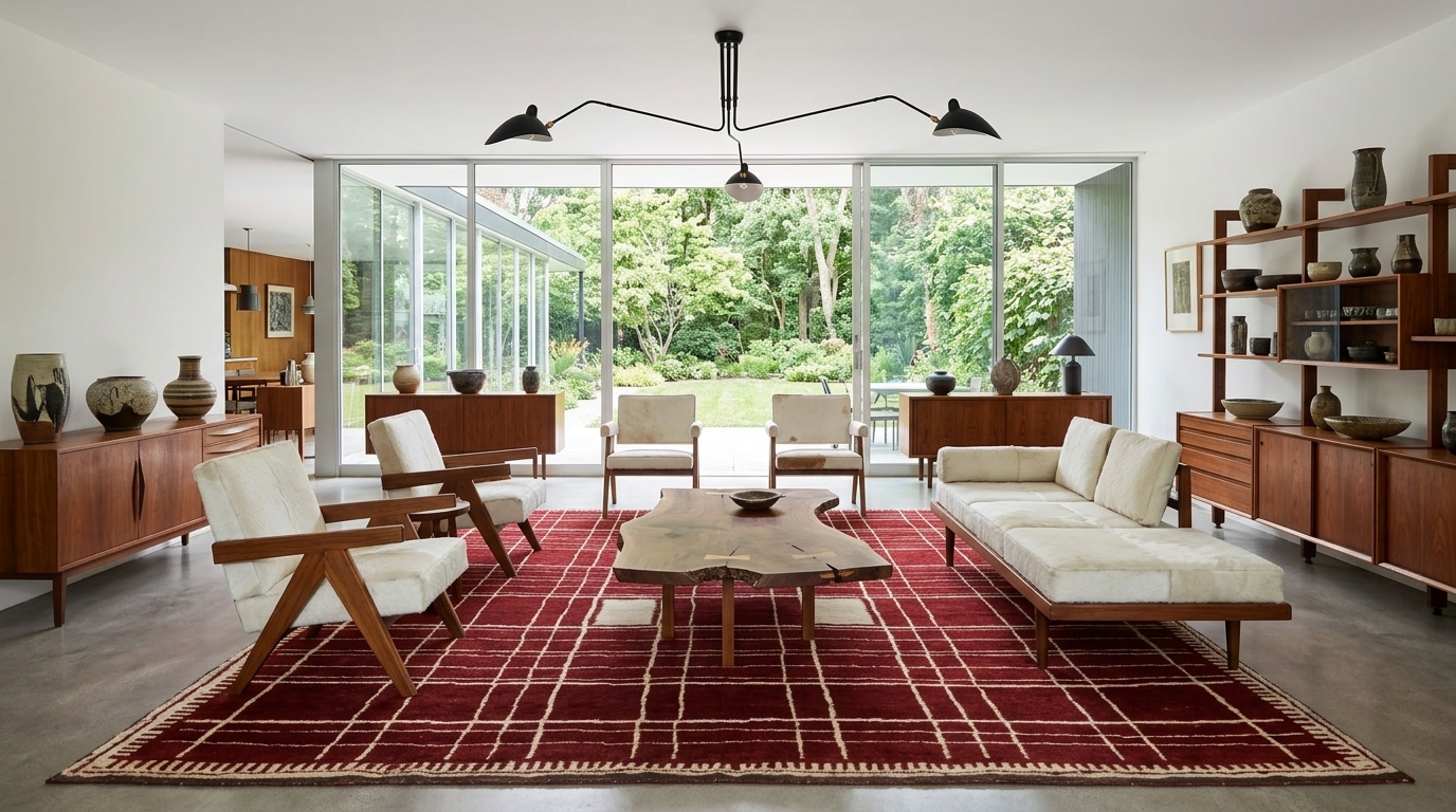 Rug & Kilim’s Contemporary Art Deco Rug with Geometric Design in Burgundy
